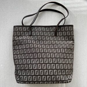 FENDI Chocolate Brown Vintage Zucchino Monogram Jacquard Tote Bag